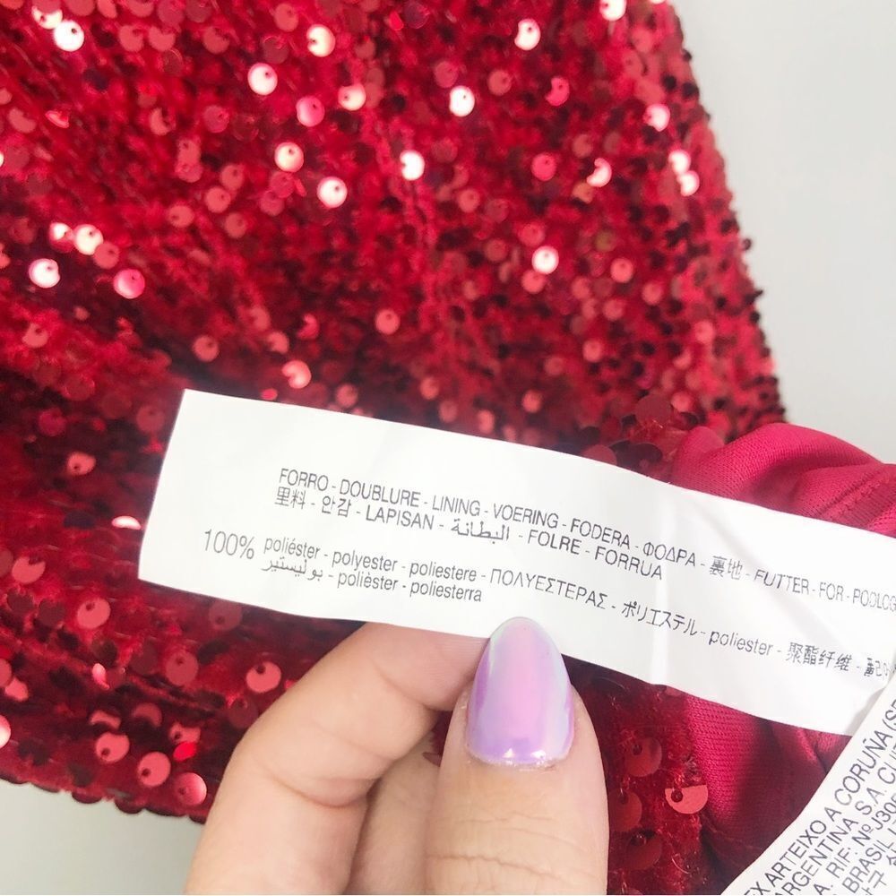ZARA | NEW - BLOGGER FAVORITE Asymmetrical Red Sequin Dress Women’s Size X-Small - Picture 9 of 9